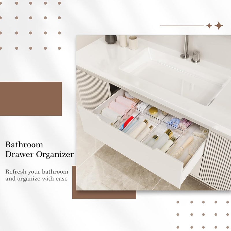 Criusia 14 PCS Clear Plastic Drawer Organizer Set - 5 Large Size Versatile Kitchen and Bathroom Organizer Trays, Non-Slip Storage Bins for Makeup, Utensils, Tool and Office Desk - Image 4